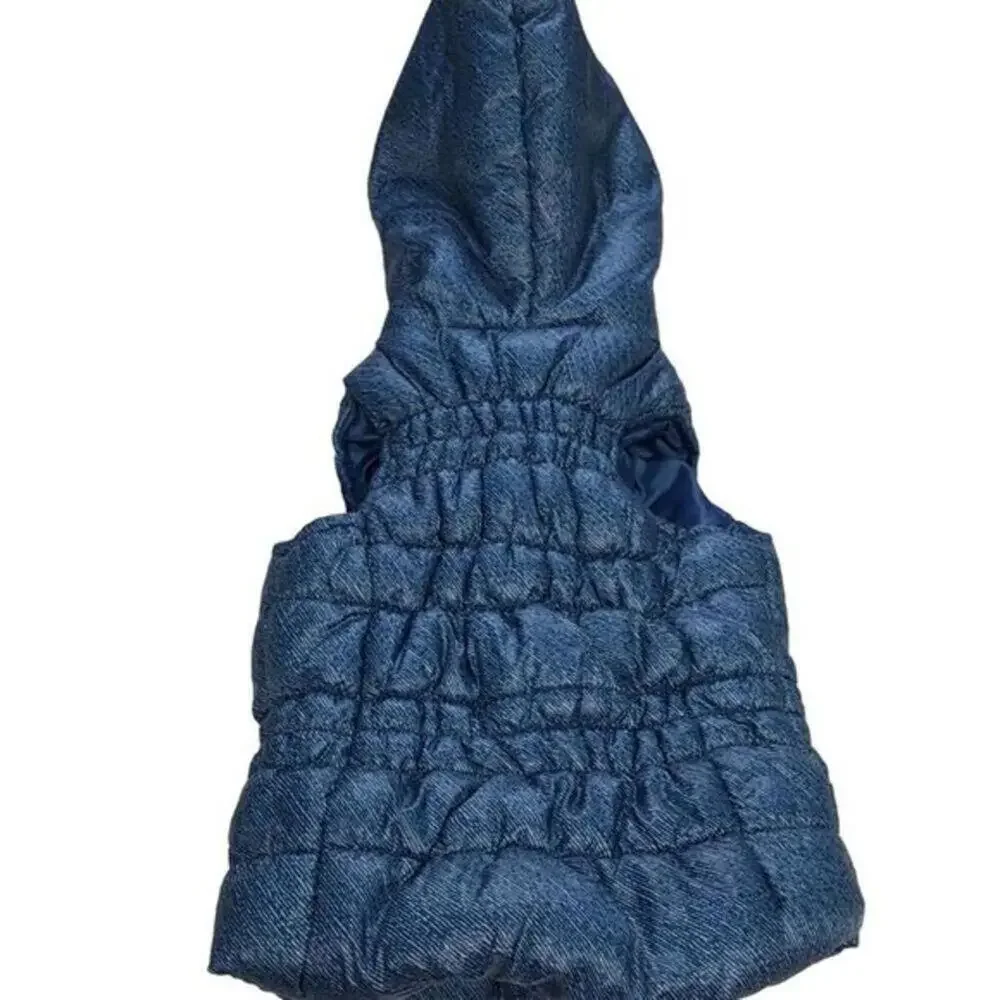COOGI Kids Denim Blue Puffer‎ Vest Hooded Faux Fur Trimmed